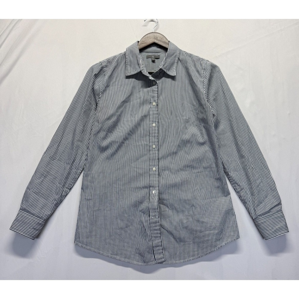 Gap Shirt Womens Medium White Blue Vertical Striped Cotton Darted Back Button Up